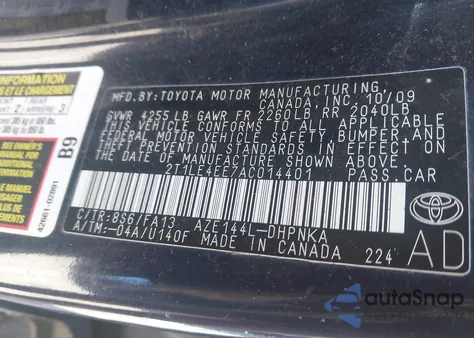 2010 Toyota Matrix S z USA, uszkodzony, nr VIN 2T1LE4EE7AC014401